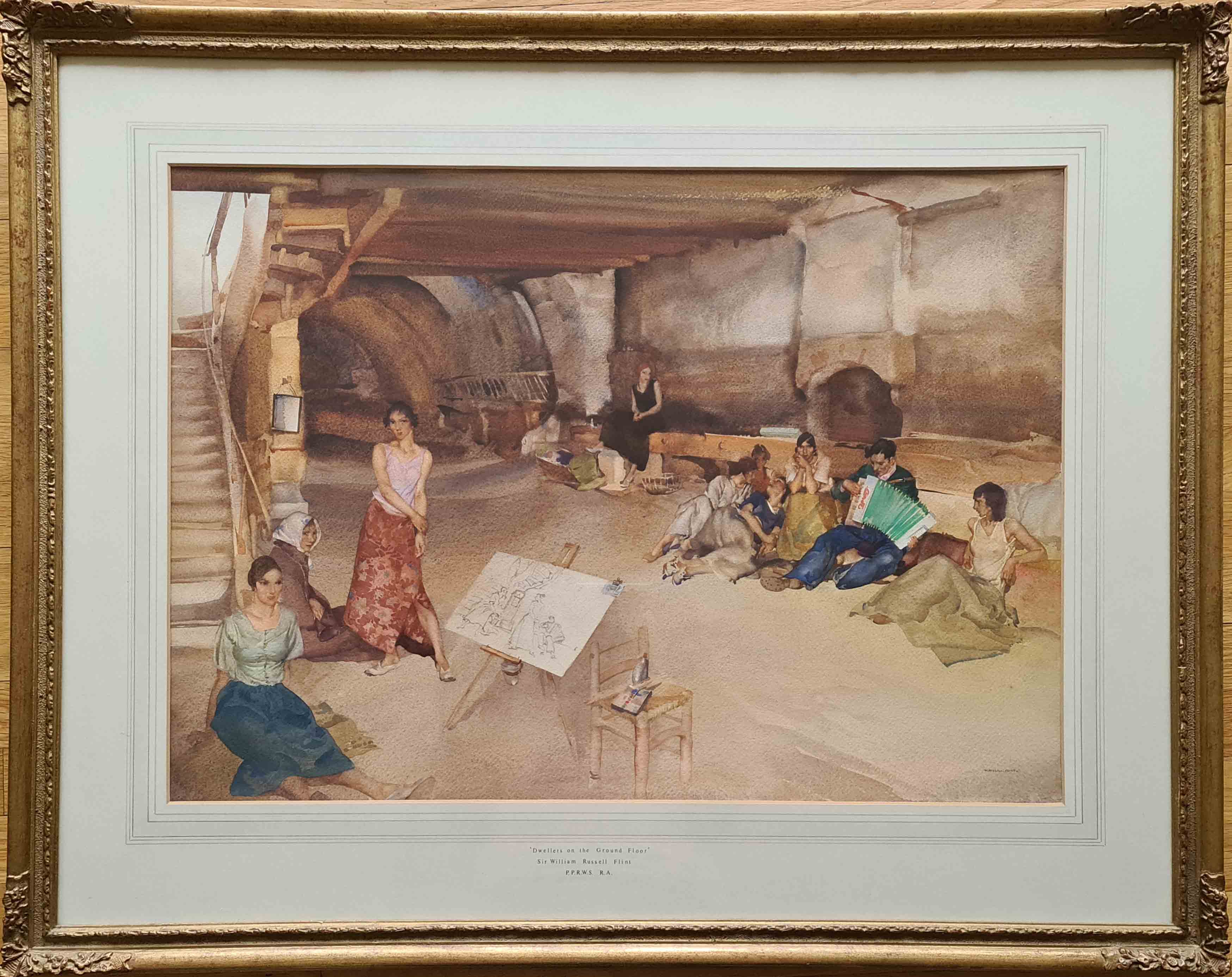 russell flint, original painting, Dwellers on the Ground Floor, France
